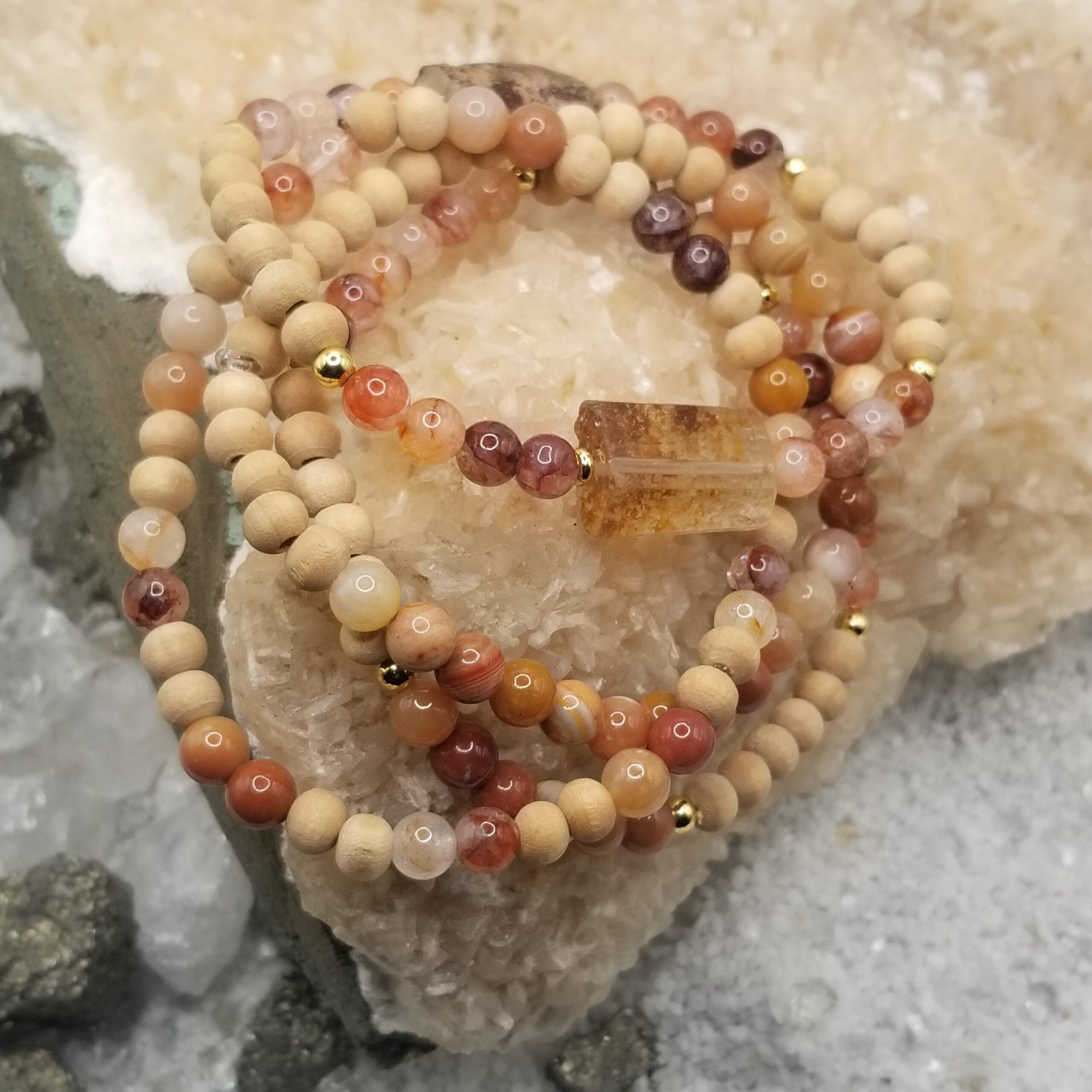 Natural Wood Beads with Red Hematoid Lepidocrocite Bangles - Image 2