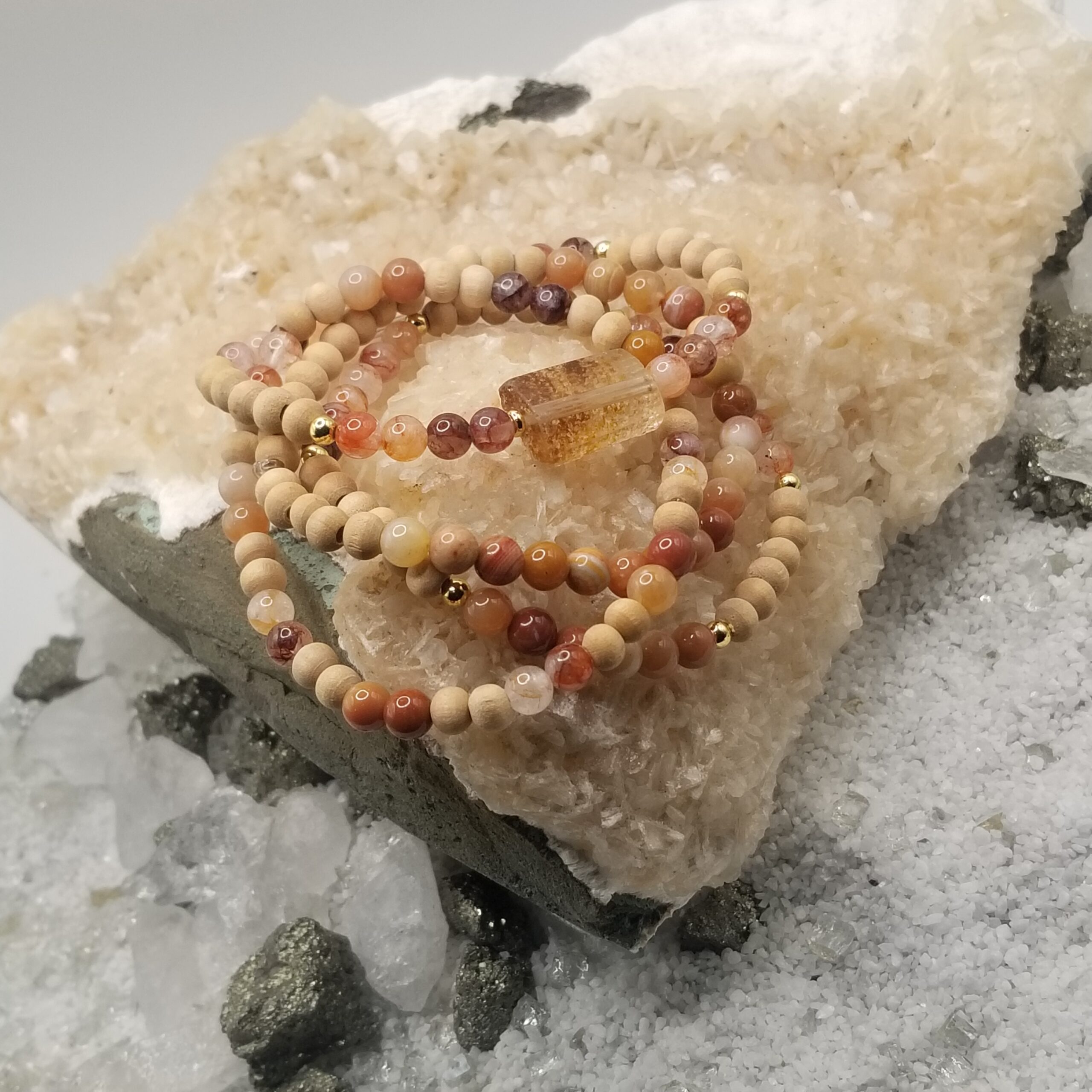 Natural Wood Beads with Red Hematoid Lepidocrocite Bangles - Image 3