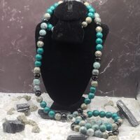 Natural Pyrite in Green Jade & Onyx Necklace/Bracelet Stack
