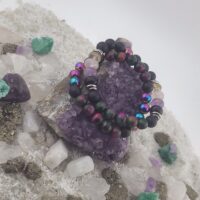 Green &Pink Tiger Eye and Rainbow Hematite Bracelet Stack - Image 4